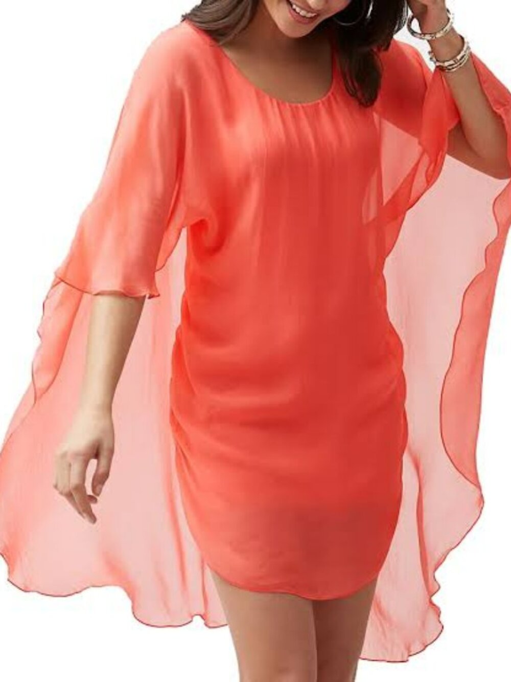 Tommy Bahama Lanai Breeze Double Layer Chiffon Tunic Dress M Coral Pink Tassel
